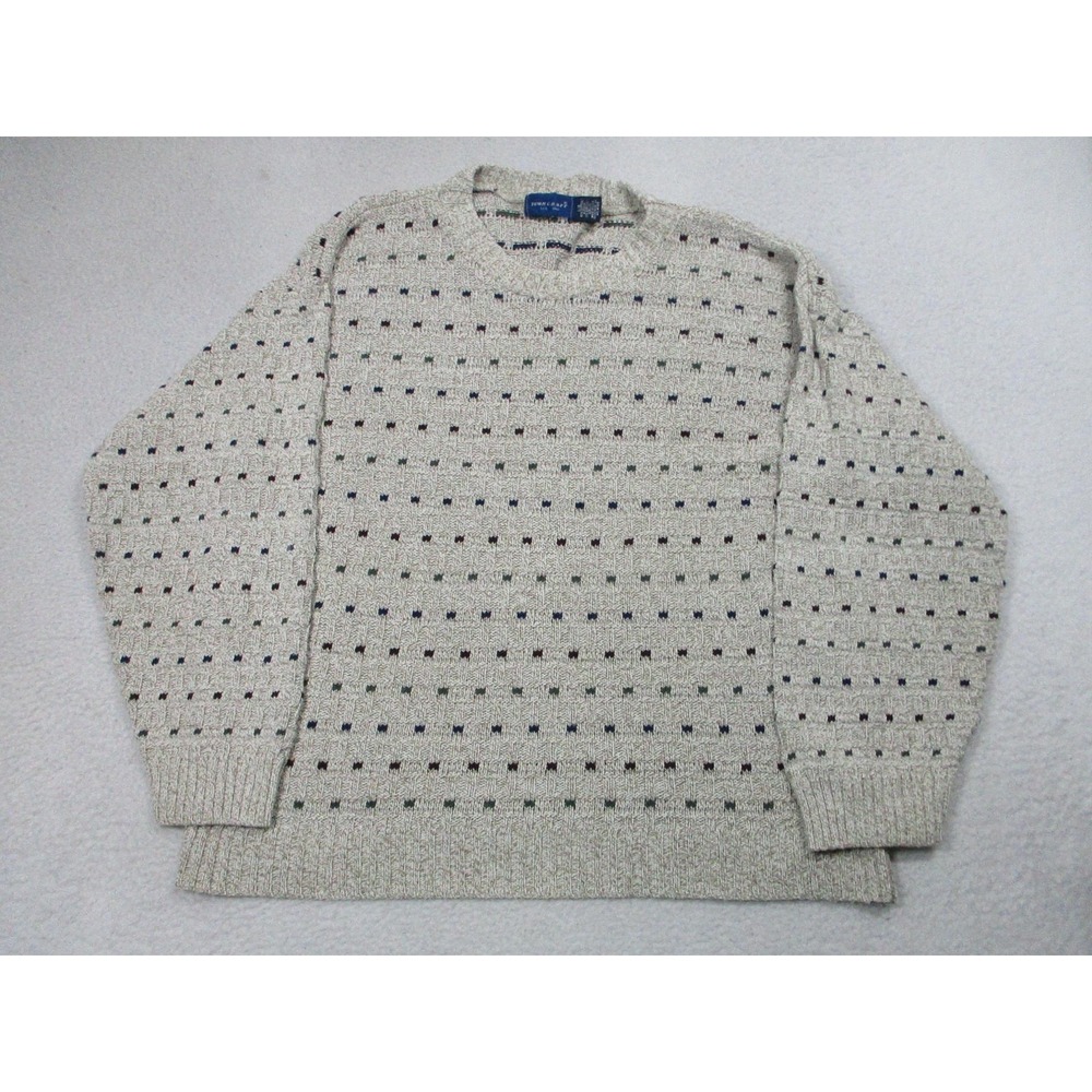 VTG TownCraft Sweater Mens L Beige Cotton Acrylic USA Made Crewneck Pullover